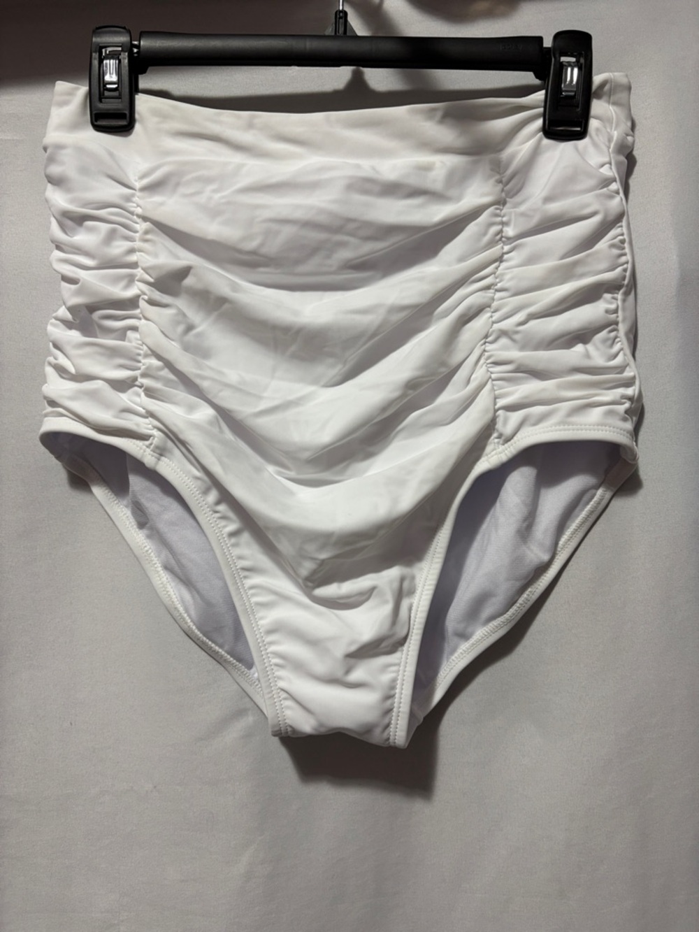 High-Waist White Ruched Bikini Bottom - Women Swim LL74